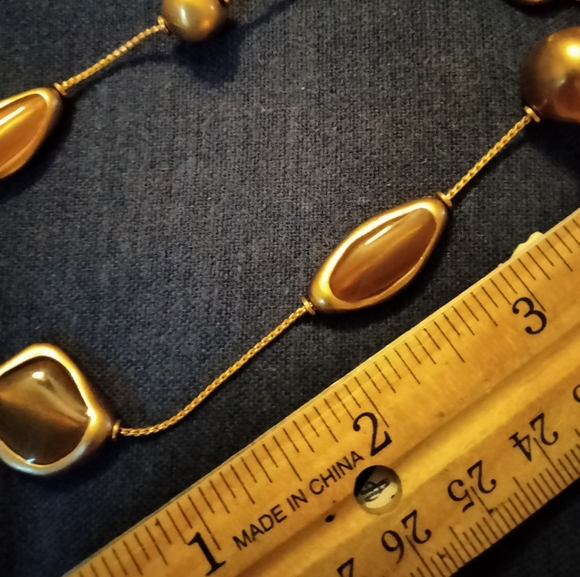 vintage ANNE KLEIN brushed matte gold scatter station necklace tiger-eye enamel - Picture 4 of 8